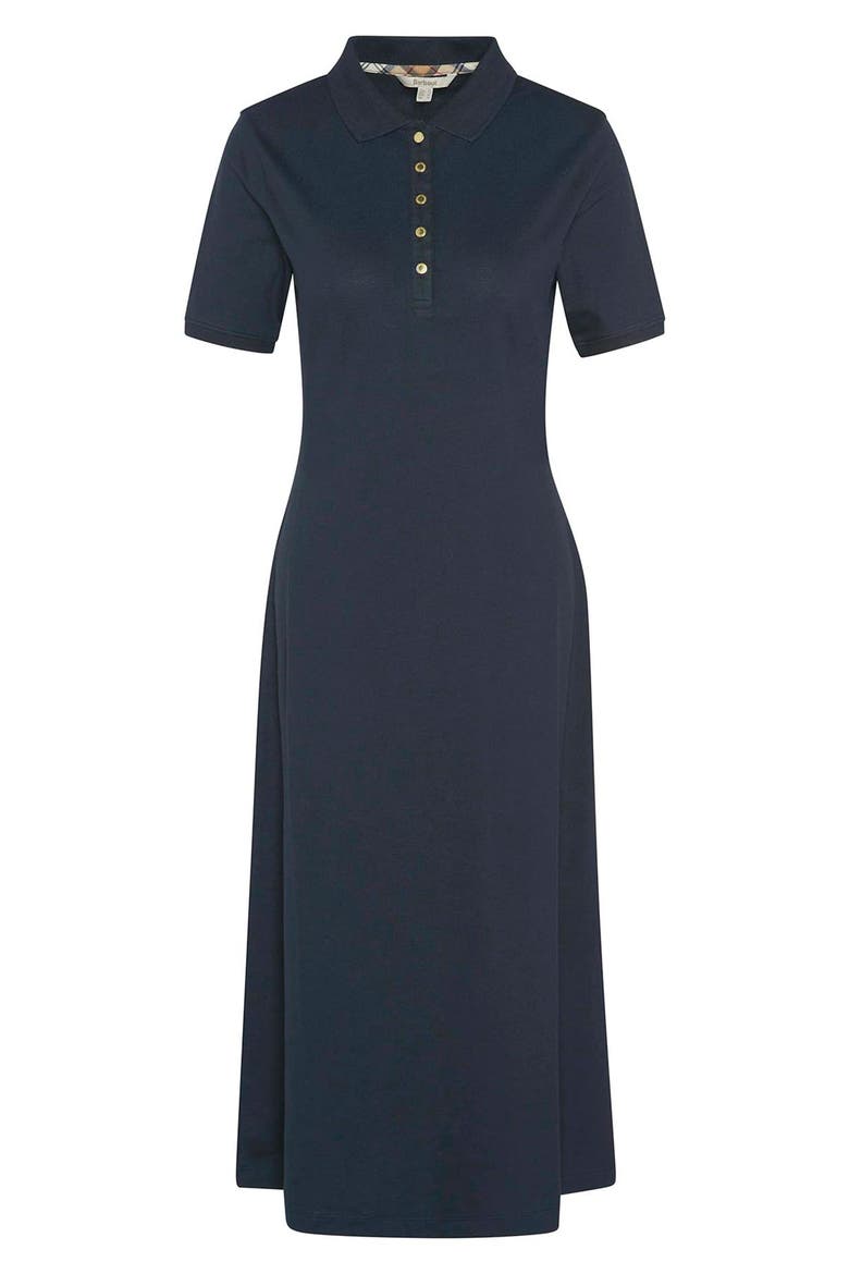 Celeste Stretch Cotton Piqué Polo Midi Dress, Alternate, color, NAVY