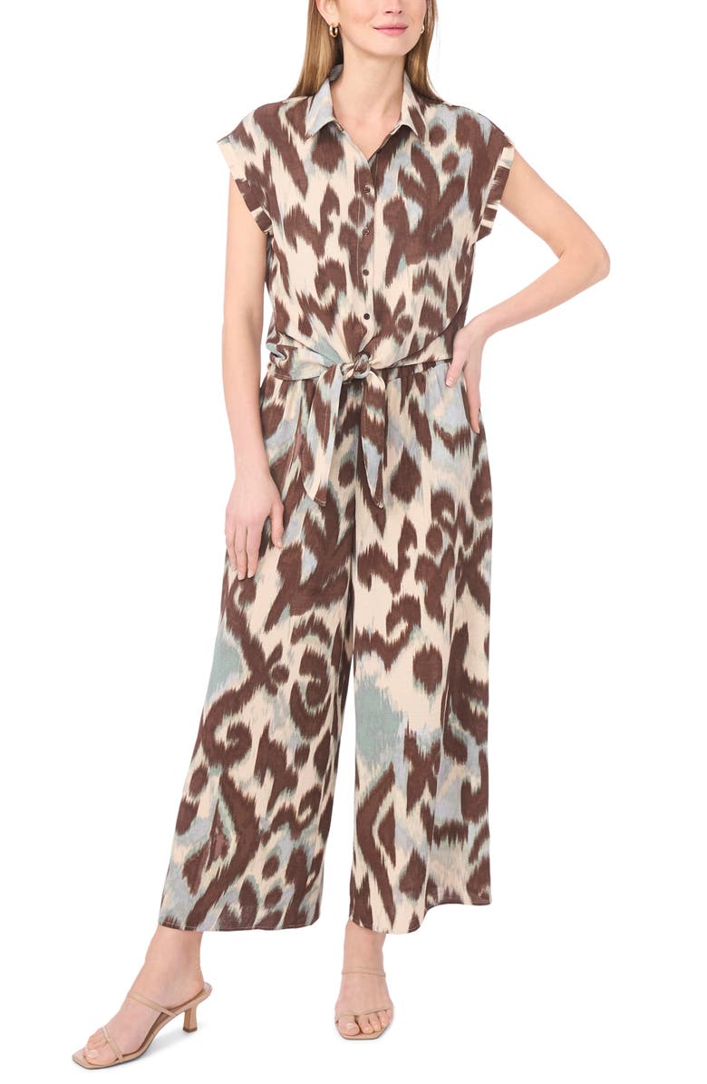 Halogen<sup>®</sup> Printed Button-Up Top, Alternate, color, Mocha Brown