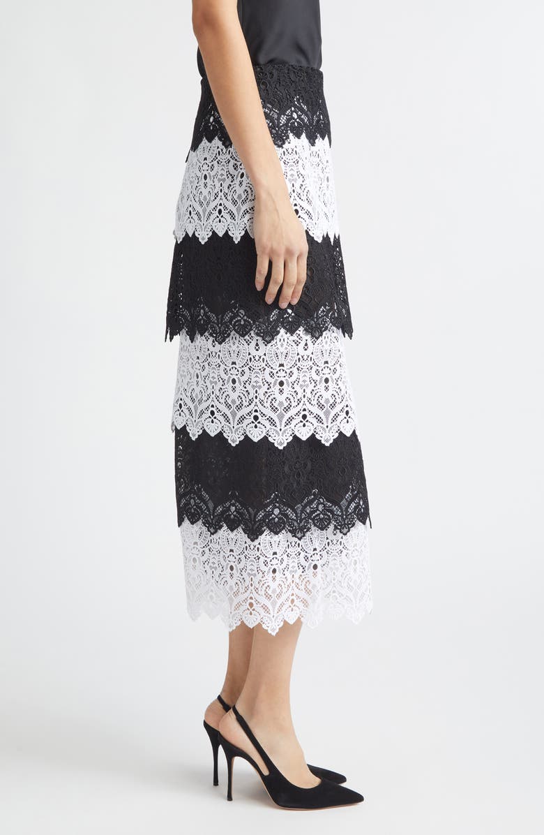 Carolina Herrera Layered Lace Pencil Skirt, Alternate, color, Black/ White