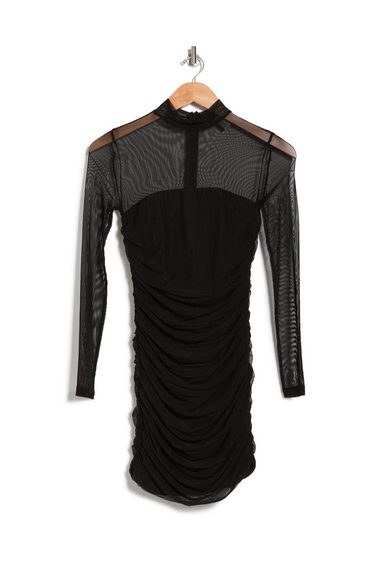 Love By Design Sheer Ruched Mock Neck Long Sleeve Bodycon Dress, Alternate, color, 