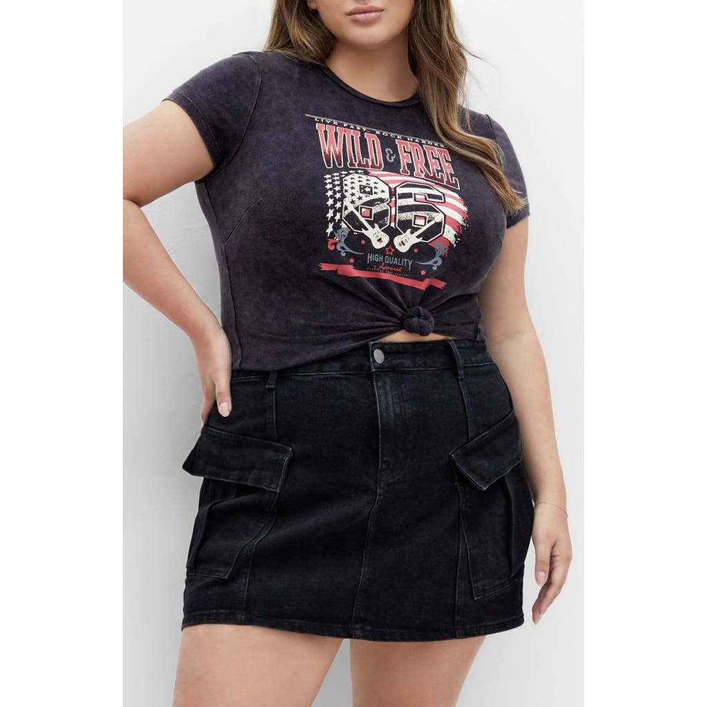 City Chic Wild & Free Crop Graphic Baby Tee In Black