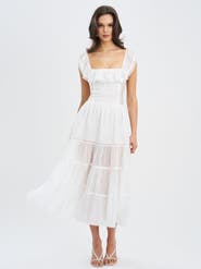 Miss Circle Eden Square Neck Ruffle Trim High Waist Midi Dress
