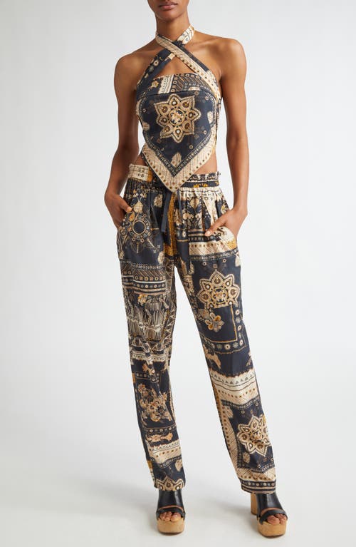 Isabel Marant Étoile Feyza Convertible Mixed Print Cotton Halter Top In Blue