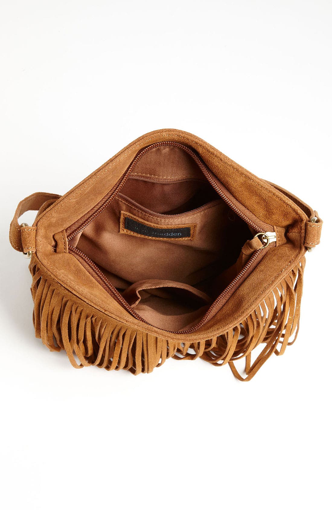 Steve Madden Fringed Suede Crossbody Bag, Alternate, color, BROWN