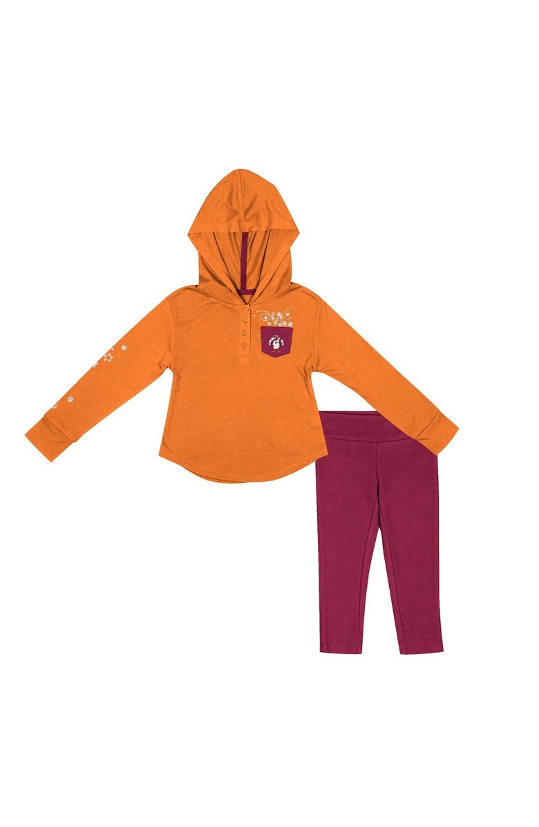 COLOSSEUM Girls Toddler Colosseum Orange/Maroon Virginia Tech Hokies Most Delightful Way Long Sleeve Hoodie T-Shirt & Leggings Set, Alternate, color,