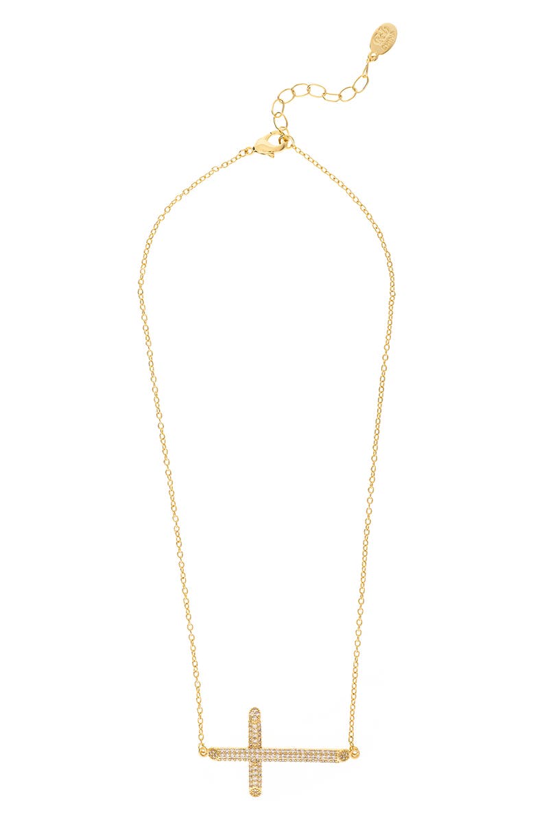 RIVKA FRIEDMAN Pavé Cubic Zirconia Horizontal Cross Pendant Necklace, Main, color, 