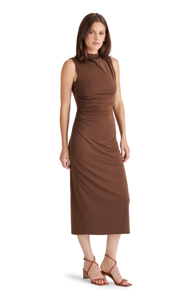 Steve Madden Sleeveless Ruched Midi Dress, Alternate, color, Chocolate Martini