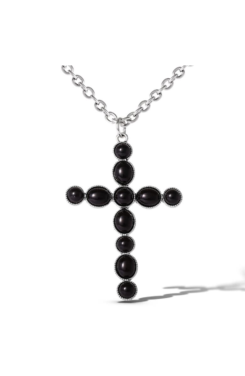 Jessica Simpson Ox Silver Black Cross Necklace, Alternate, color, Black/Silver