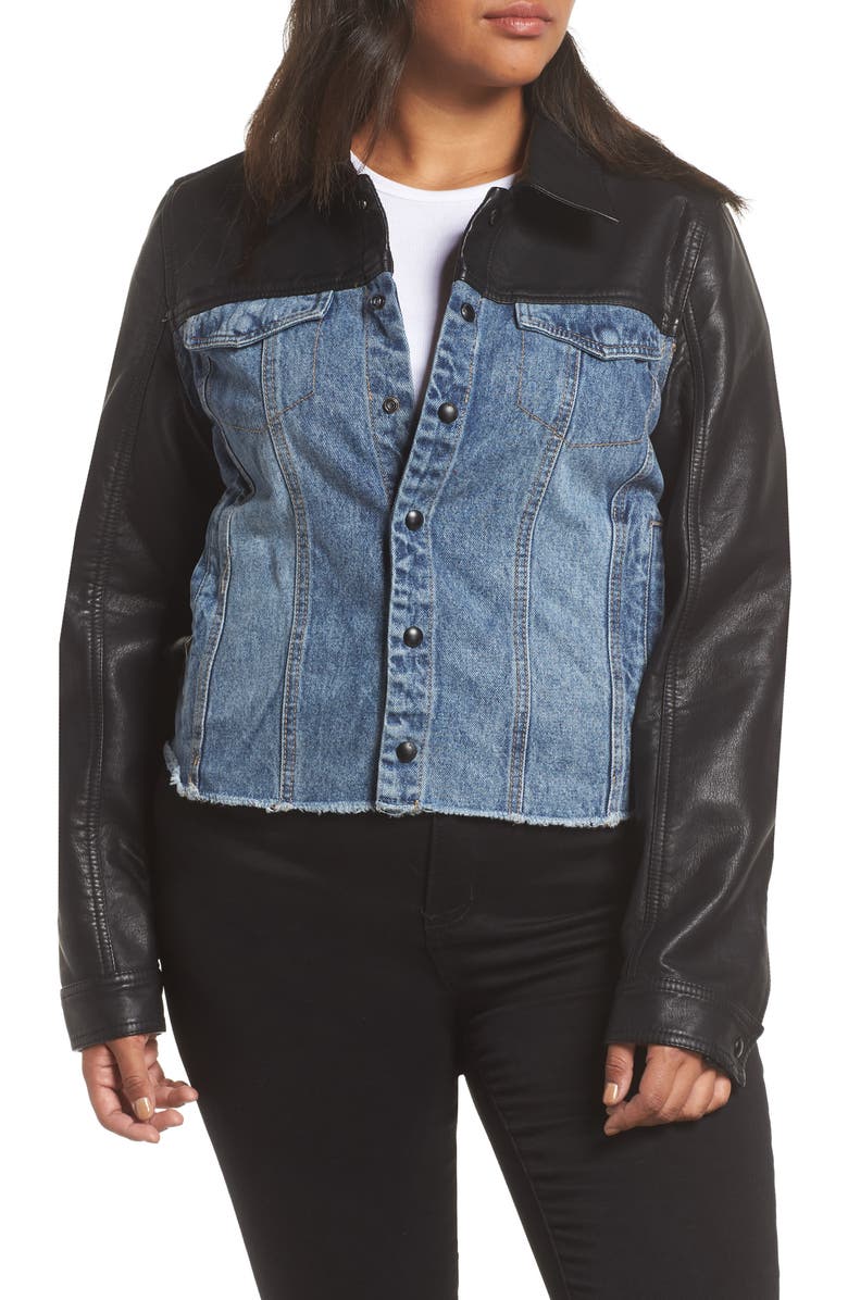 BLANKNYC Faux Leather & Denim Jacket, Alternate, color,