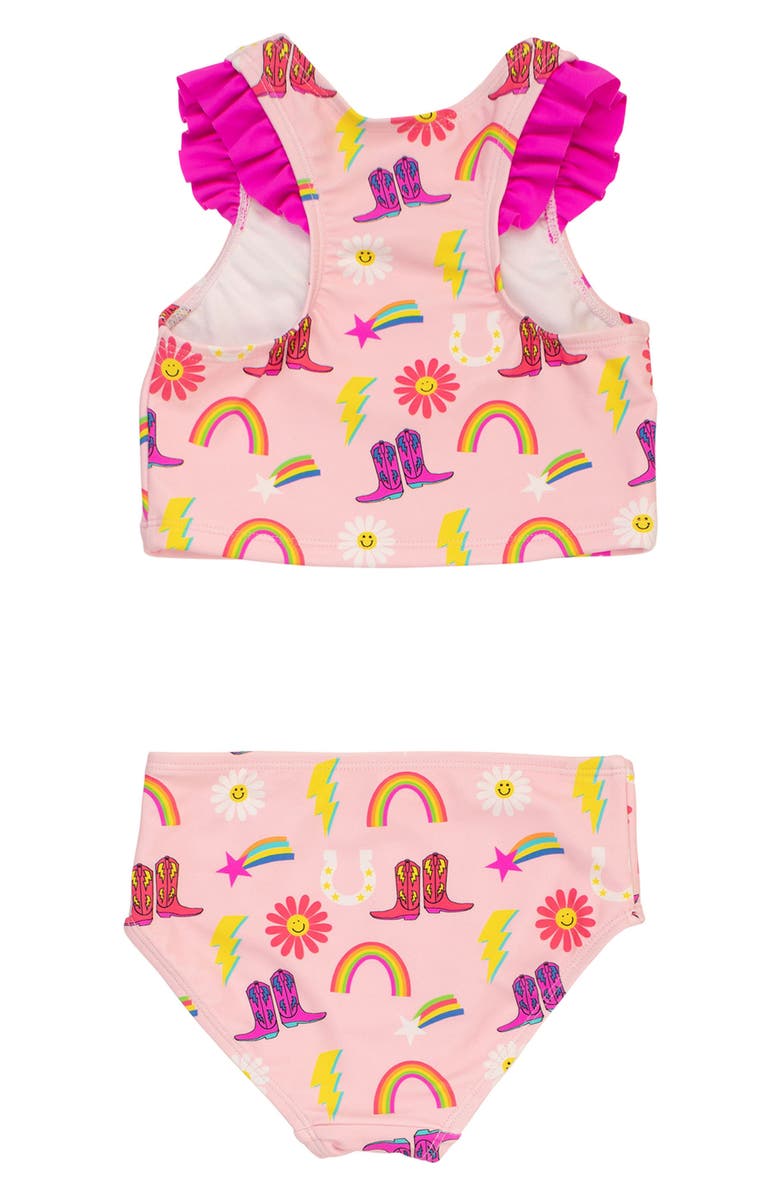 RuffleButts Kids' Cowgirl Cutie Two-Piece Racerback Swimsuit, Alternate, color, Pink