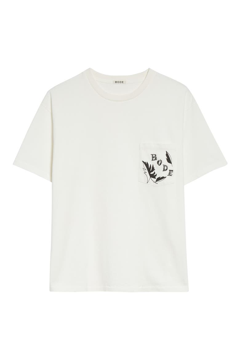Beaded Leaf Pocket T-Shirt, Alternate, color, CREAM