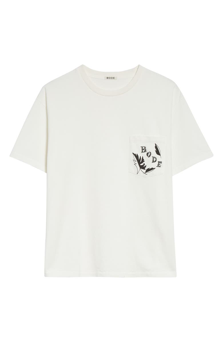 Bode Beaded Leaf Pocket T-Shirt, Alternate, color, Cream