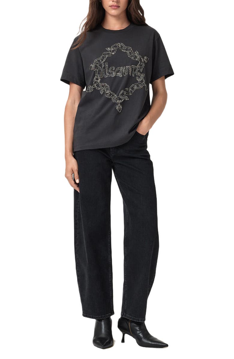 AllSaints Link Embellished Cotton T-Shirt, Alternate, color, Washed Black