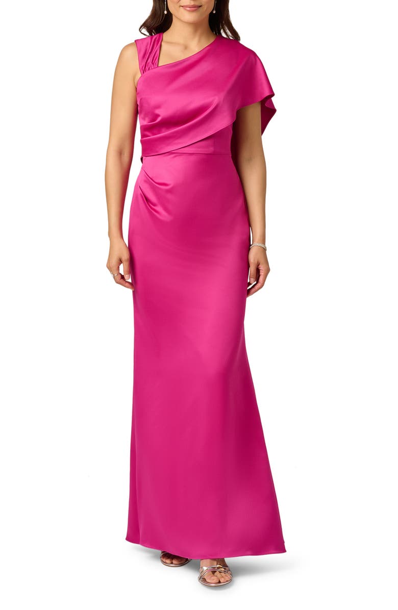 Adrianna Papell Satin Crepe Draped Gown, Main, color, Berry Rose