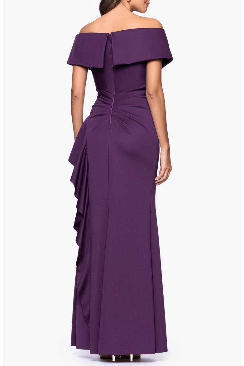 Off the Shoulder Scuba Mermaid Gown, Alternate, color, PLUM