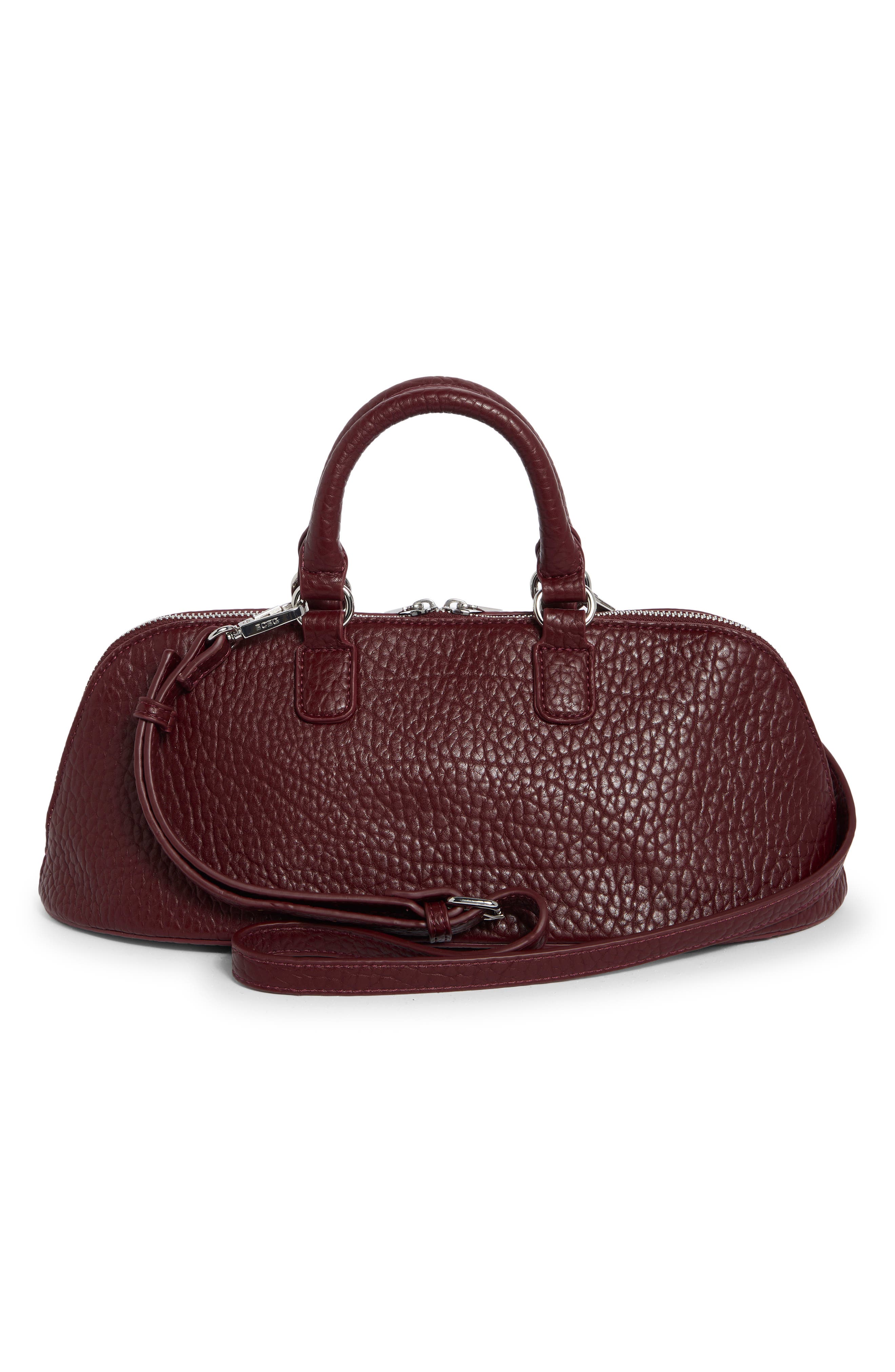 E-W Half Moon Satchel Faux Leather, Alternate, color, BLACK CHERRY