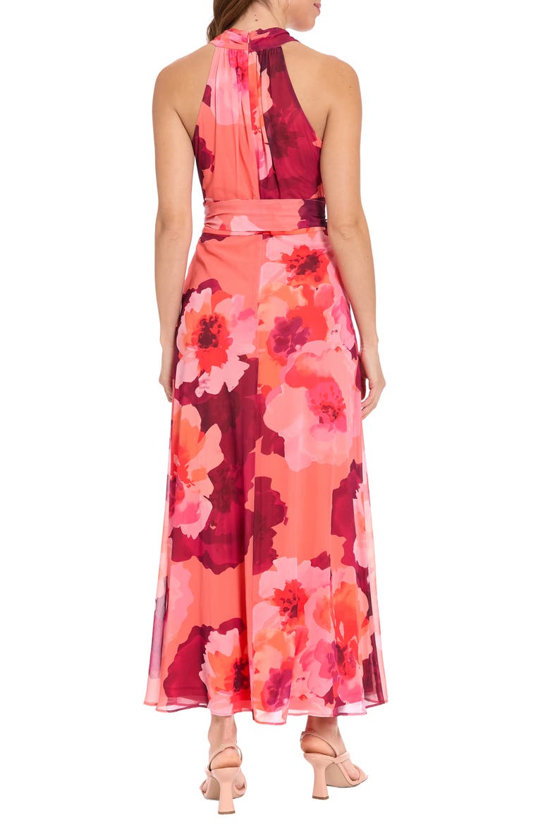 Floral Halter Maxi Dress, Alternate, color, CORAL/ BOYSENBERRY