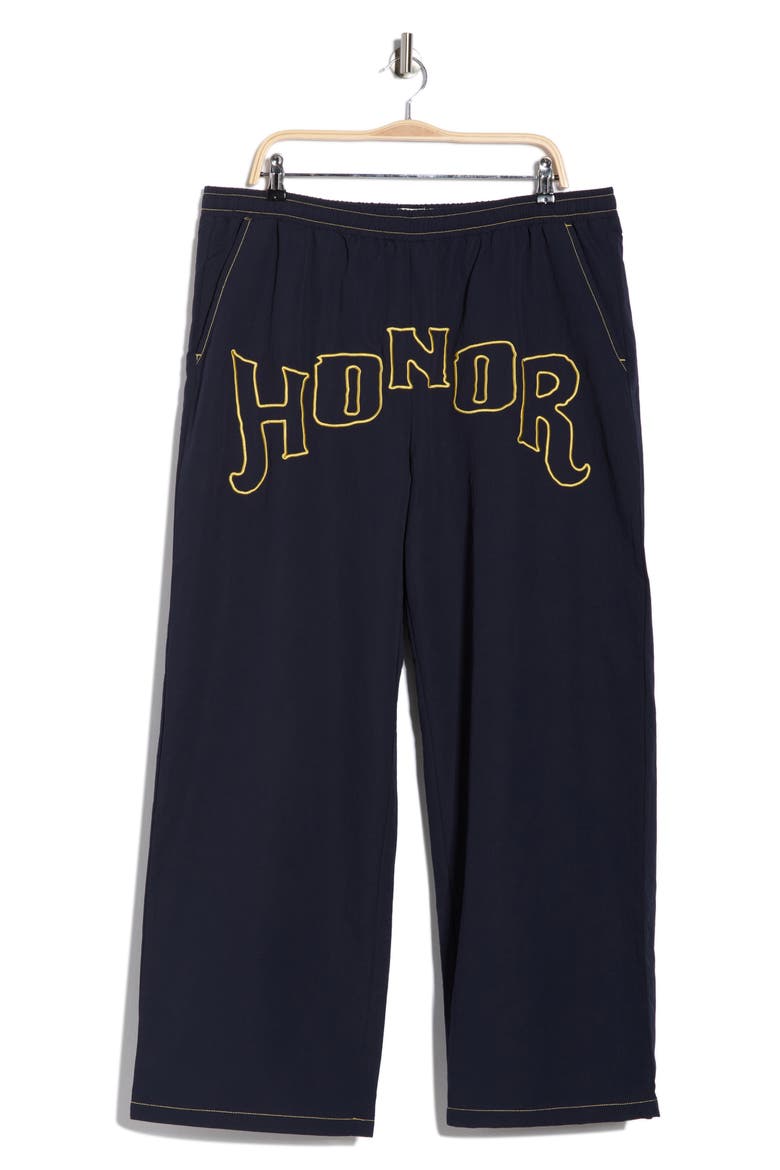 Puff Letter Woven Pants, Alternate, color, NAVY