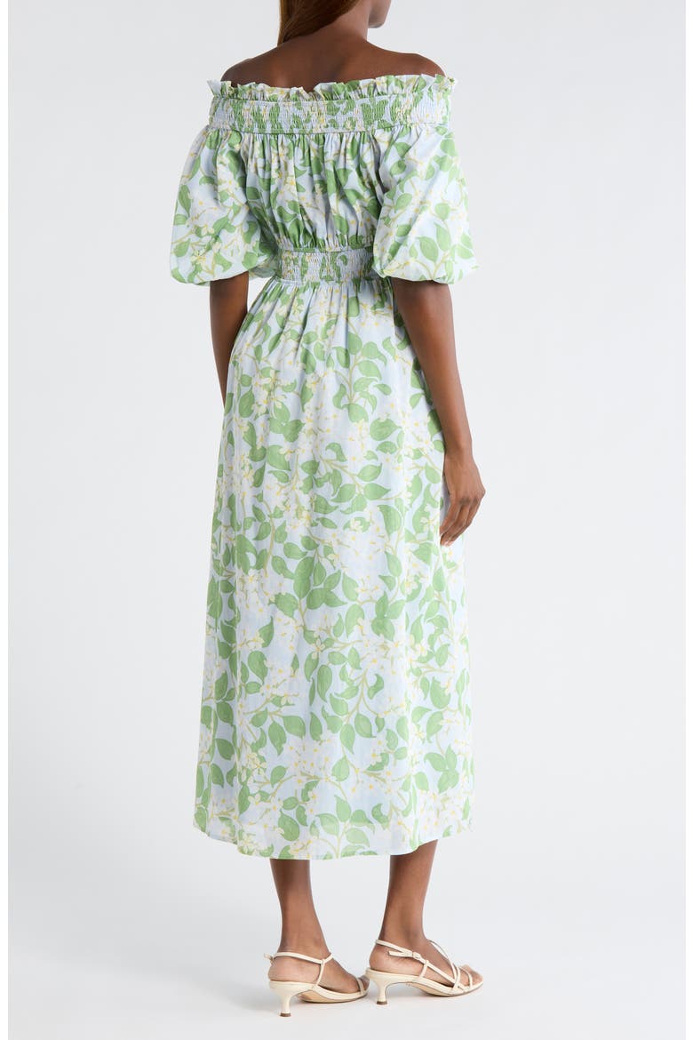 Kiany Floral Magna Town Off the Shoulder Cotton Midi Dress, Alternate, color, LIGHT-BLUE-GREEN
