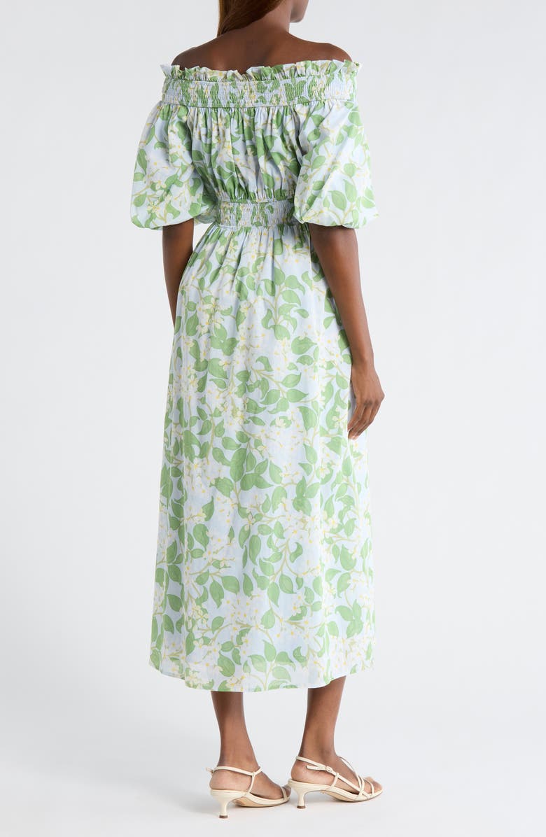 SUGARLIPS Kiany Floral Magna Town Off the Shoulder Cotton Midi Dress, Alternate, color, Light-Blue-Green