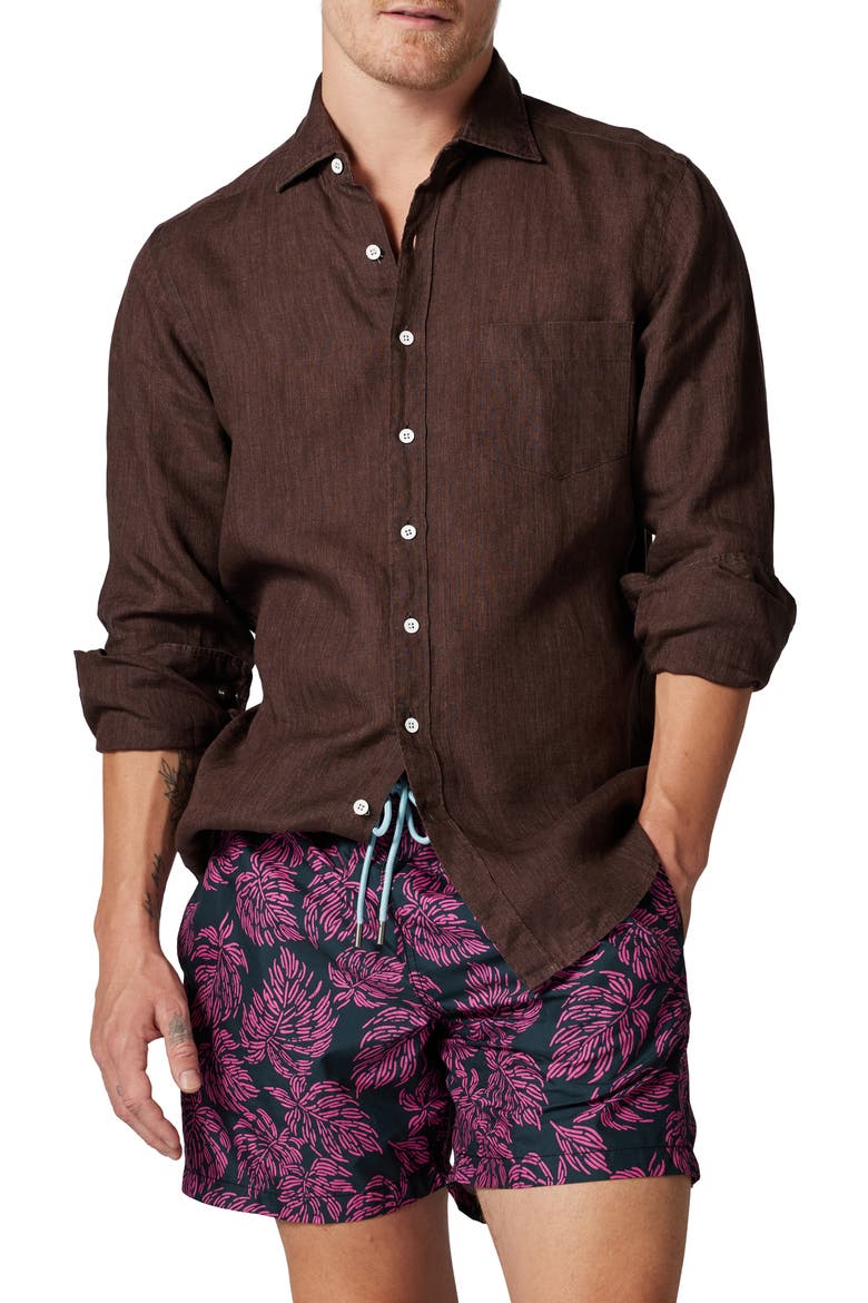 Coromandel Button-Up Linen Shirt, Main, color, COCOA