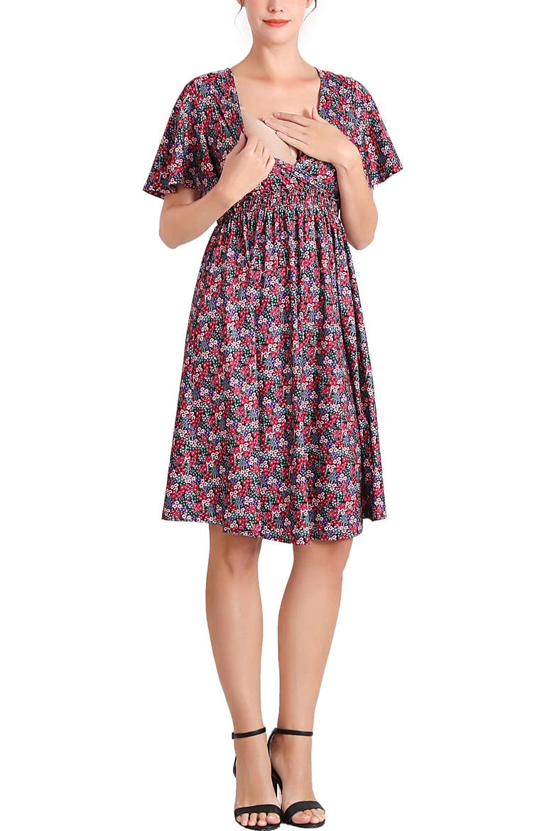 Evin V-Neck Maternity/Nursing Dress, Alternate, color, Multicolored