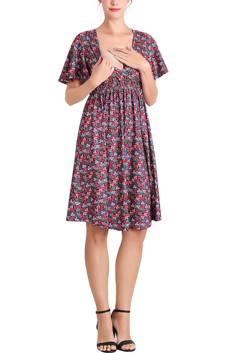 Kimi & Kai Evin V-Neck Maternity/Nursing Dress, Alternate, color, Multicolored