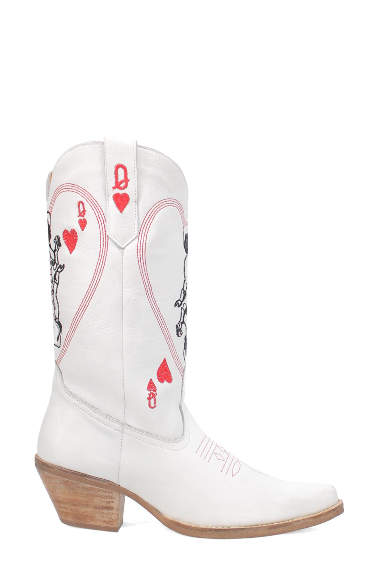Dingo Queen a Hearts Western Boot, Alternate, color, White