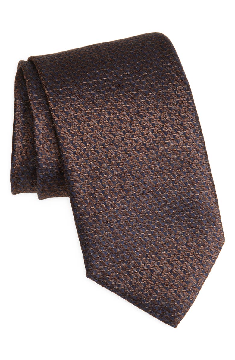 Canali Solid Brown Silk Tie, Main, color, 