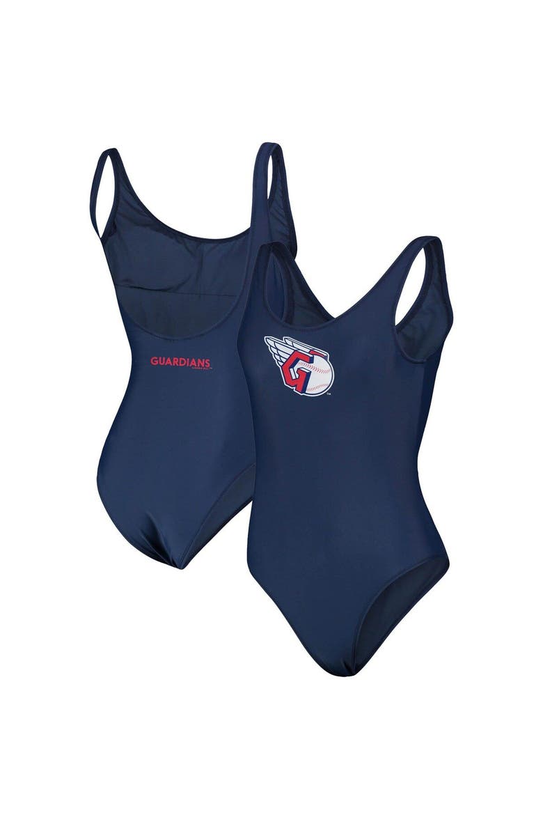 Women's G-III 4Her by Carl Banks Navy Cleveland Guardians Making Waves One-Piece Swimsuit, Main, color, Navy