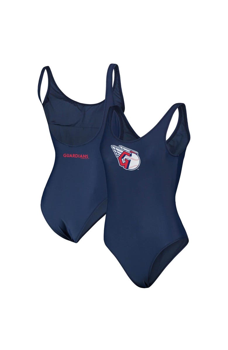G-III 4HER BY CARL BANKS Women's G-III 4Her by Carl Banks Navy Cleveland Guardians Making Waves One-Piece Swimsuit, Main, color, Navy