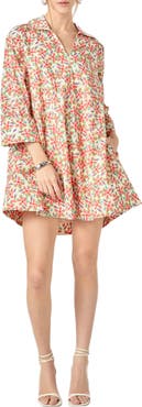 English Factory Floral Johnny Collar Cotton Trapeze Dress