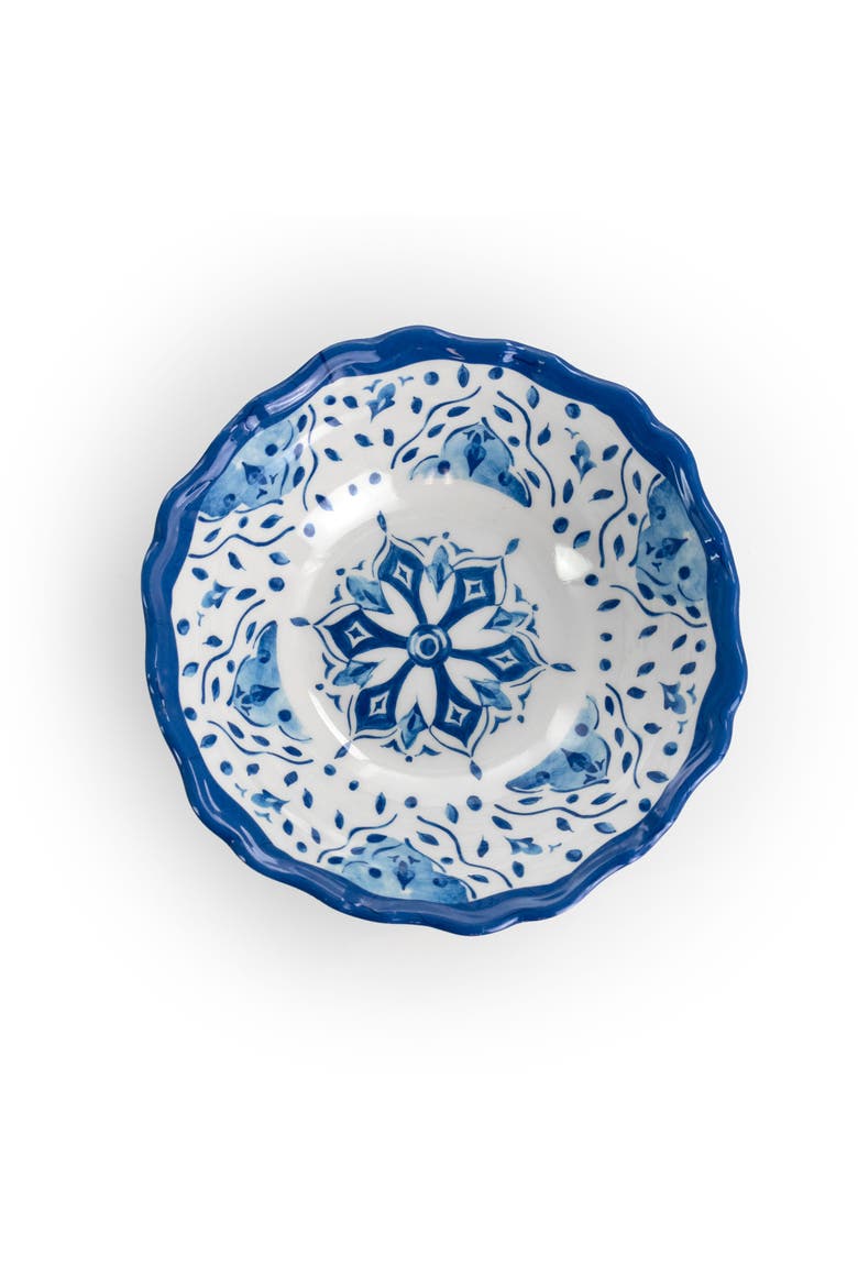 Blue Garden 12 Piece Scalloped Lightweight Melamine Dinnerware Set, Alternate, color, Blue