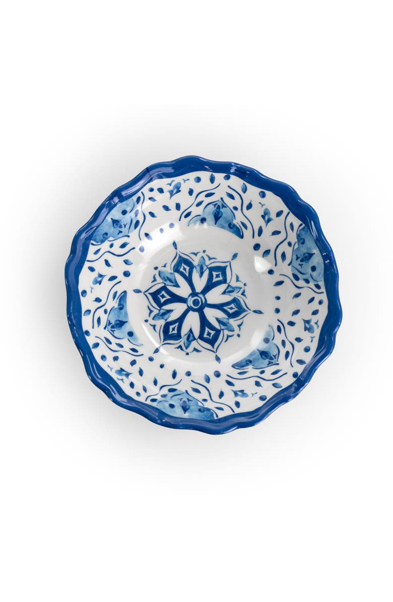 Elama Blue Garden 12 Piece Scalloped Lightweight Melamine Dinnerware Set, Alternate, color, Blue