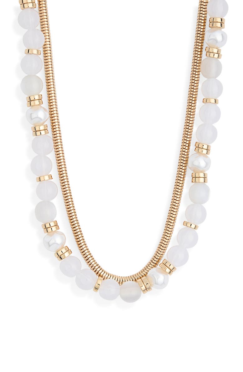 NORDSTROM RACK Layered Chain & Bead Necklace, Main, color, White- Gold