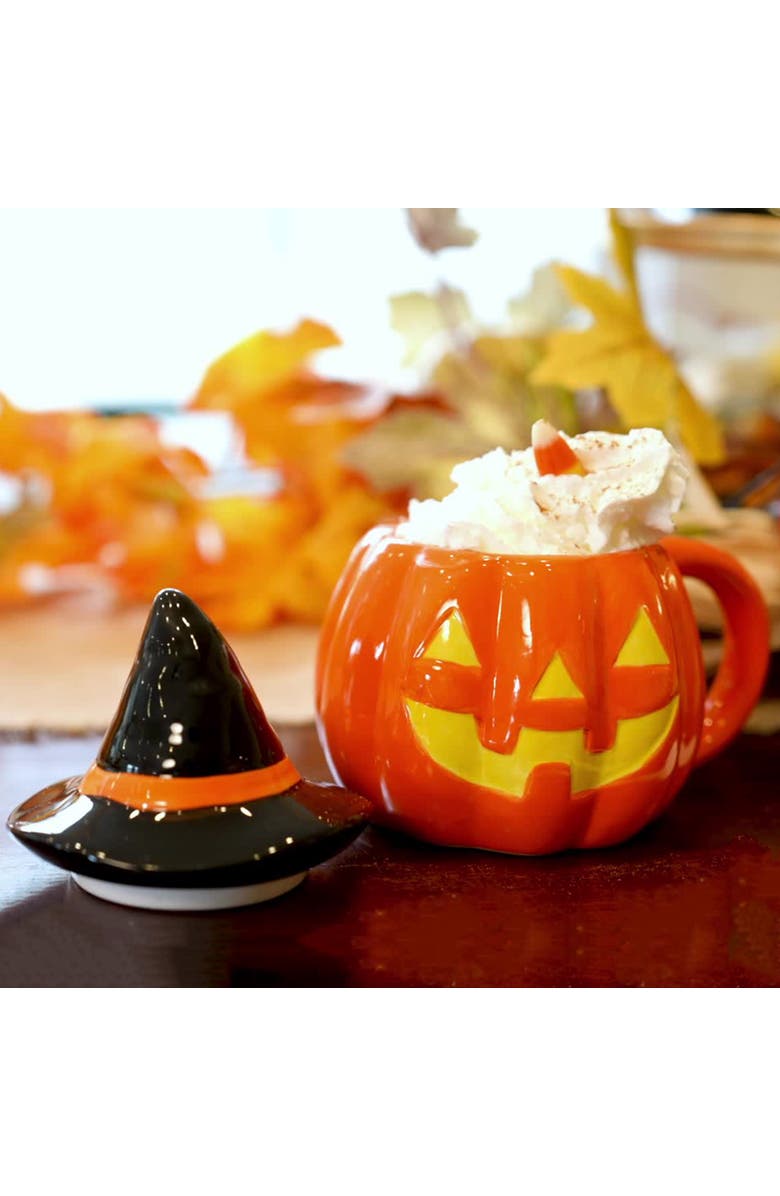 Mr. Halloween 18 oz. Jack-O-Lantern Lidded Mug with Spoon, Alternate, color, Orange