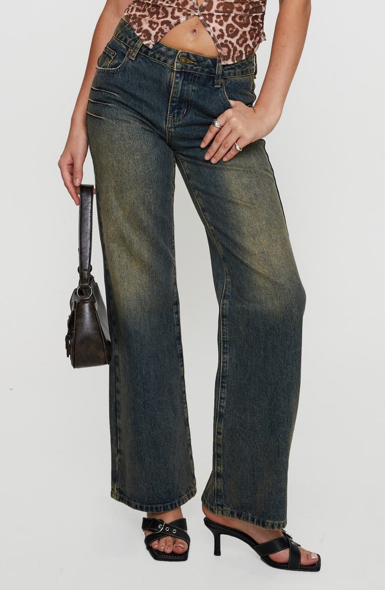 Princess Polly Inverness Pintuck Mid Rise Wide Leg Jeans, Alternate, color, 