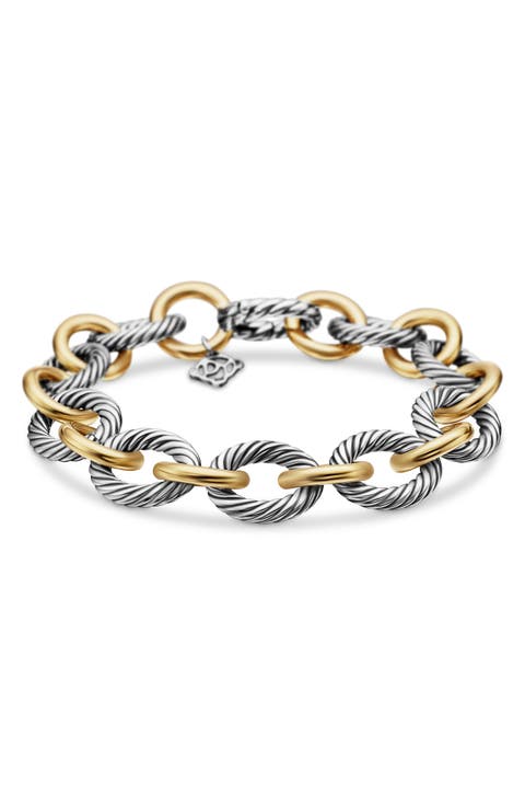 Oval Link Chain Bracelet in Sterling Silver with 18K Gold, 12mm