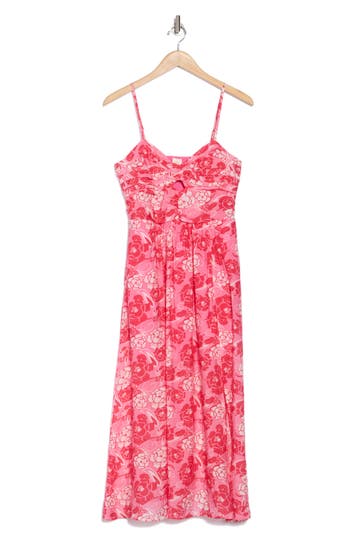 Melloday Floral Ruched A-line Maxi Dress In Pink Print