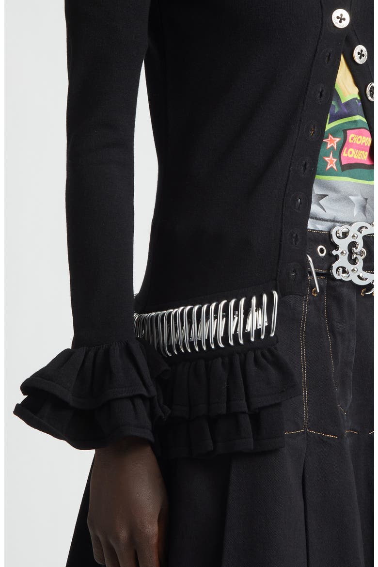 Ruffle Carabiner Cardigan, Alternate, color, BLACK