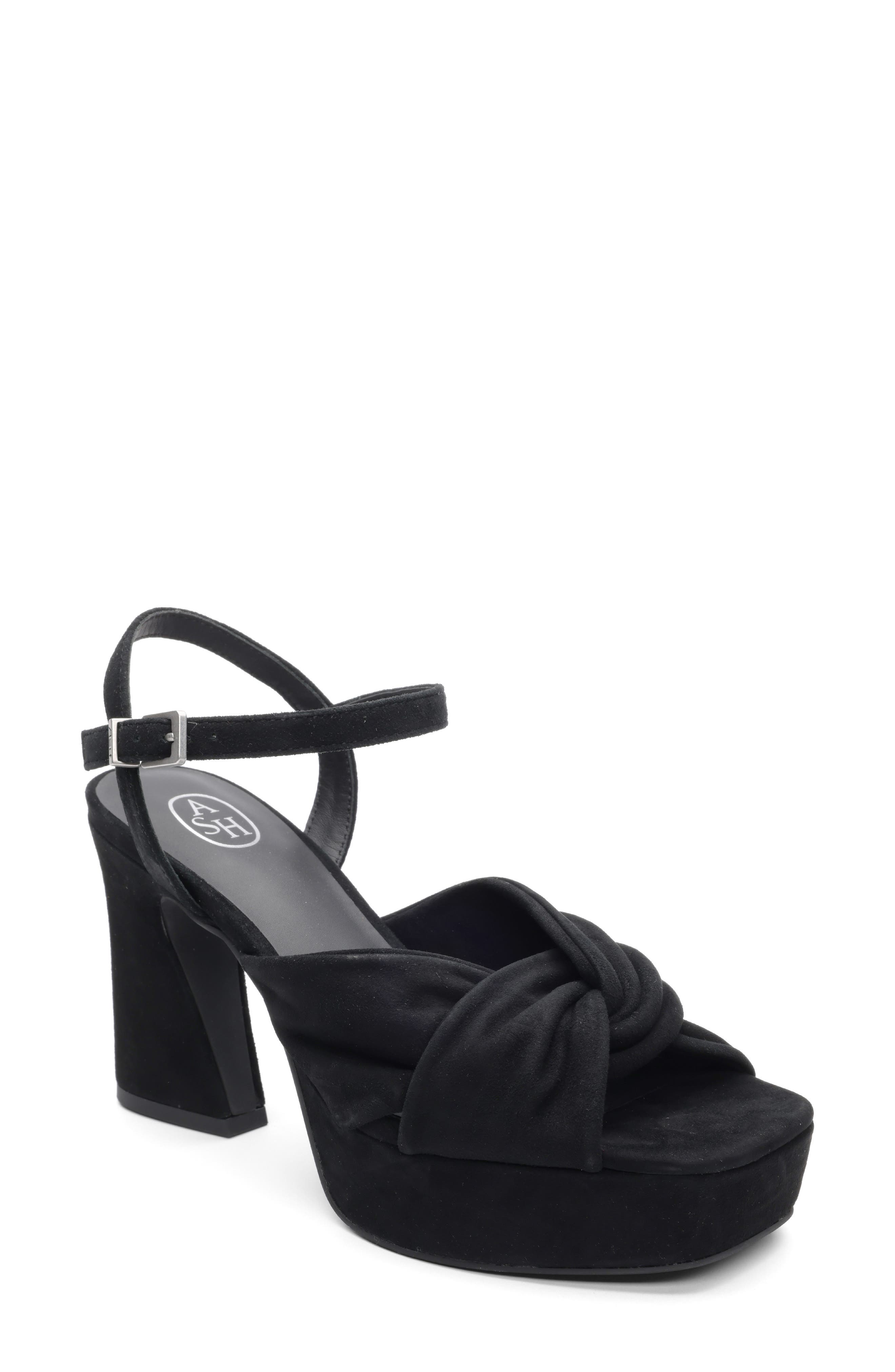 Ash Opus Suede Ankle Strap Platform Sandal, Main, color, Black
