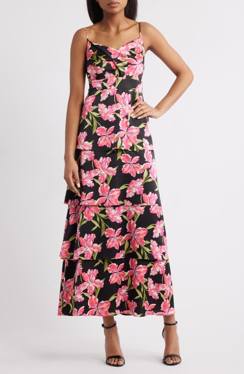 Anne Klein Patio Print Cowl Neck Tiered Midi Dress In Multi