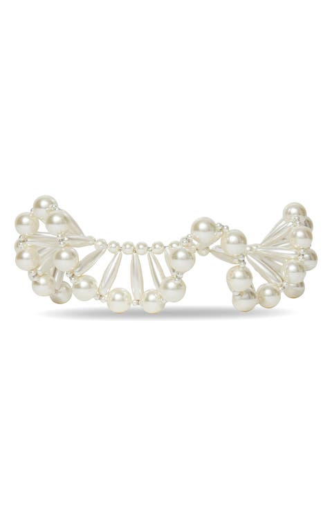 Faux Pearl Ruffle Collar Necklace