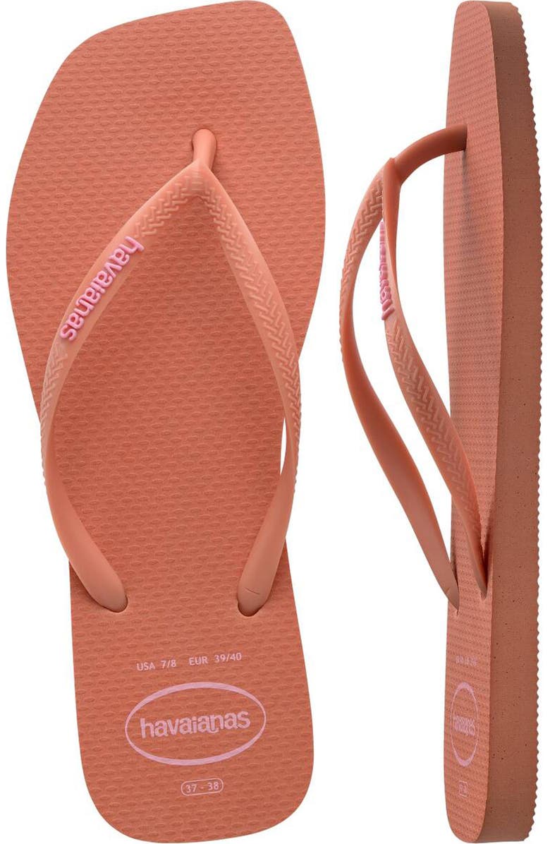 Havaianas Slim Square Logo Flip Flop, Alternate, color, Pink Clay