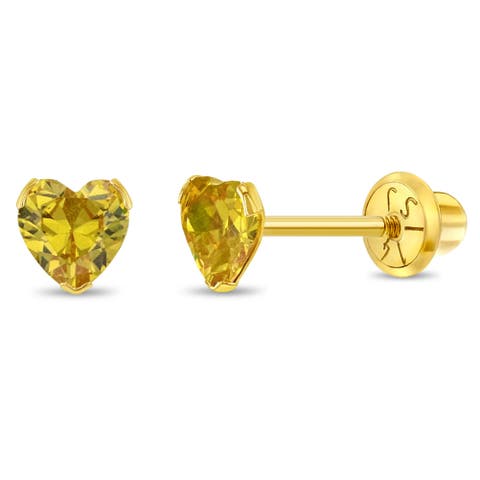 14k Birthstone Cubic Zirconia Heart Earrings