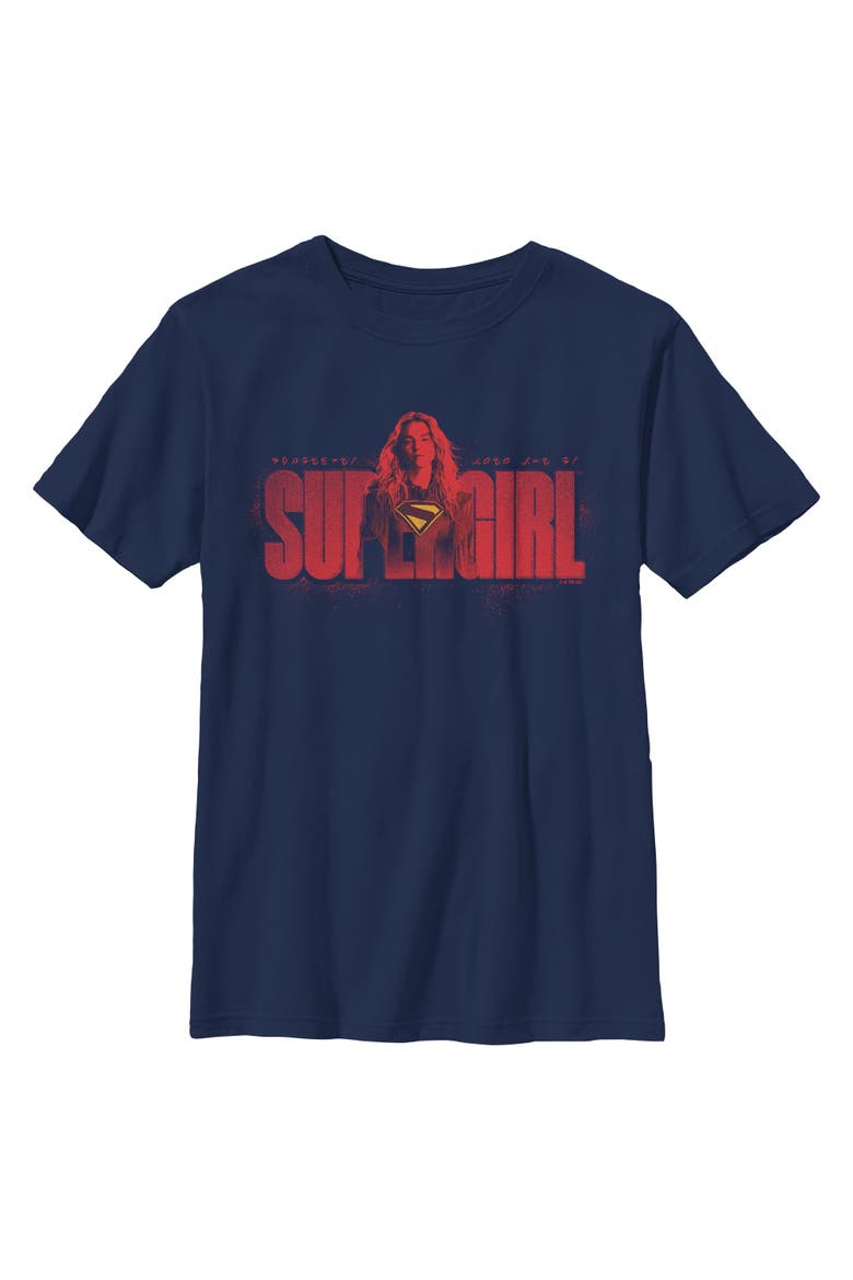 Boys Supergirl Kara and Kryptonese T Shirt, Main, color, Navy Blue