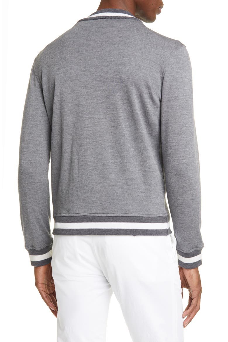 Trim Fit Heathered Wool Baseball Jacket, Alternate, color, GREY