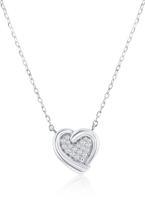 Sterling Silver Heart Cubic Zirconia Pendant Necklace