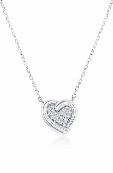 Sterling Silver Heart Cubic Zirconia Pendant Necklace