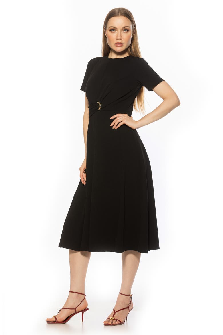 Xi Gathered Waist Midi Dress, Alternate, color, BLACK